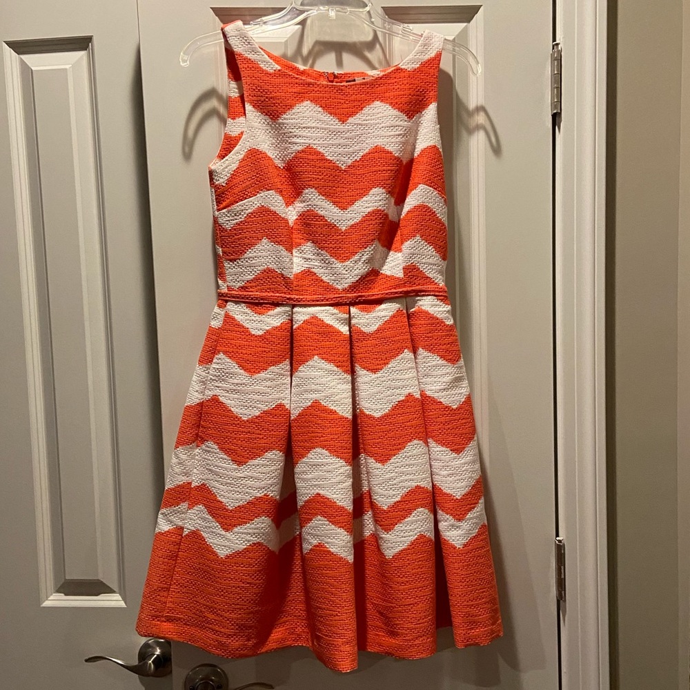The Limited Orange & White Chevron A-Line Dress, Size 2